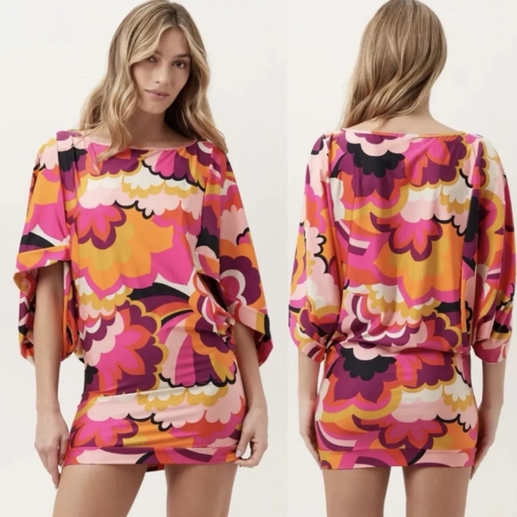 Trina Turk Fan Faire Boatneck Tunic Swim Cover-Up Dress - Picture 2 of 12